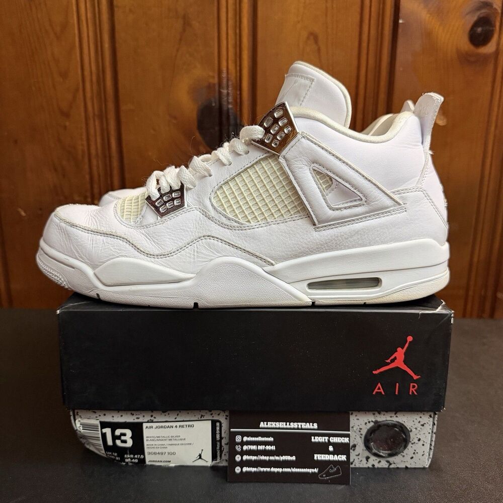 Air Jordan 4 Retro Pure Money 2017 Retro All White Size 13 Men (308497-100) Worn